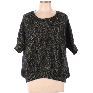 Gracia Women's Sweater Sz Medium Oversized Soft‎ Eyelash Pullover Black Gold